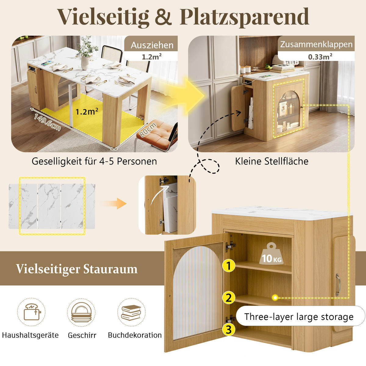 KÜCHENINSEL mit ausziehbarer Tischplatte DE-39555 Natur - Naturfarben, Holzwerkstoff (83/77/39.6cm) - ComfortXL