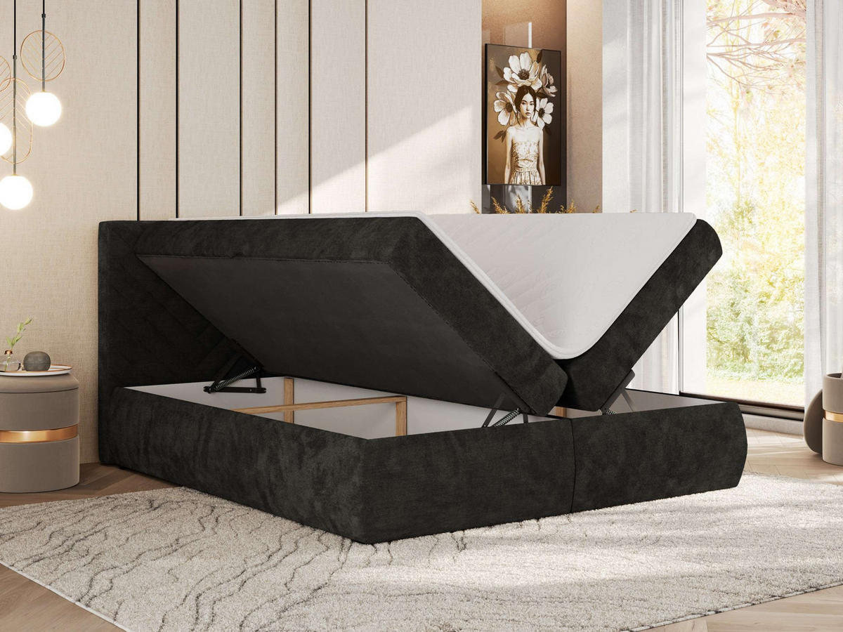 BOXBETT AVERTA 140/200 - Dunkelgrau Schenille glatt - H3 - Dunkelgrau, Textil (140/200cm) - MKS