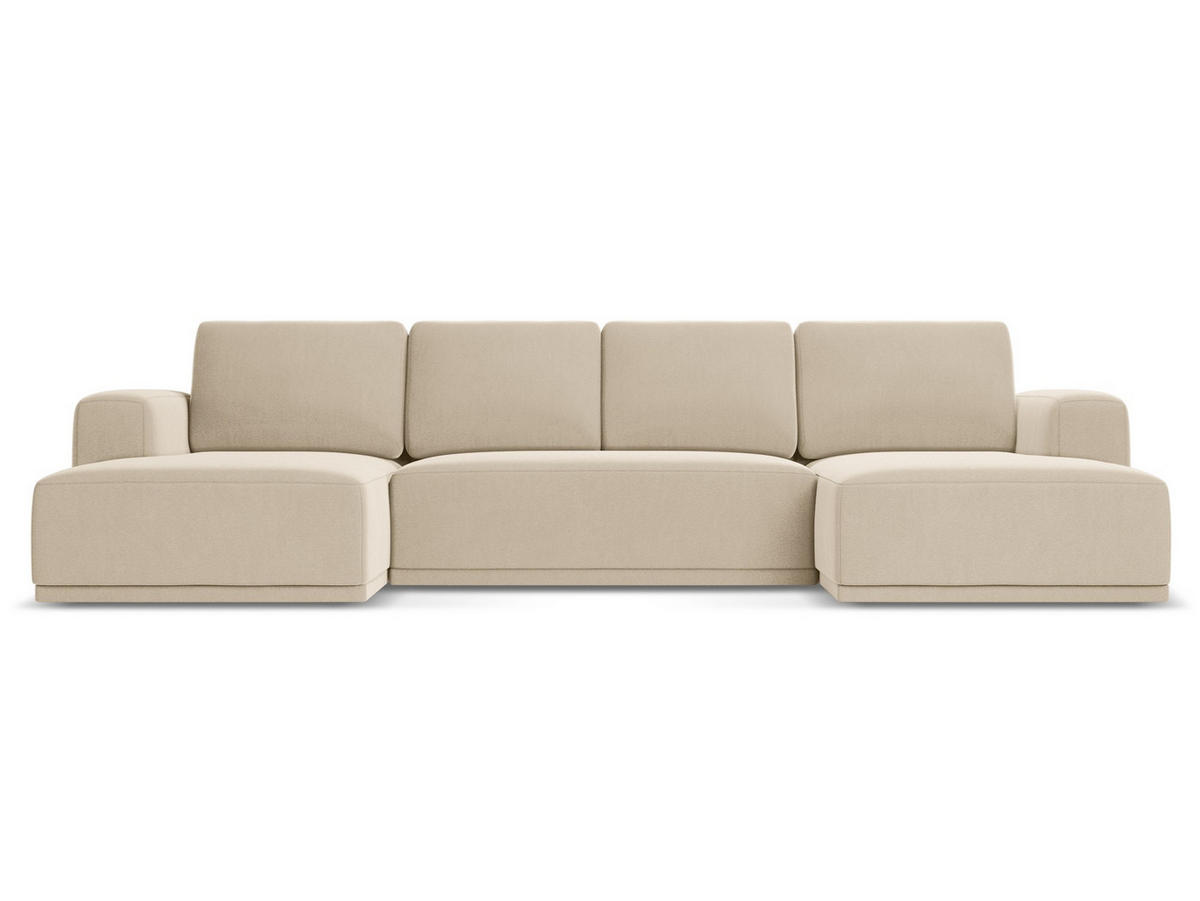 WOHNLANDSCHAFT Samt Stoff Beige - Beige/Creme, Kunststoff/Textil (333/91/160cm) - Makamii