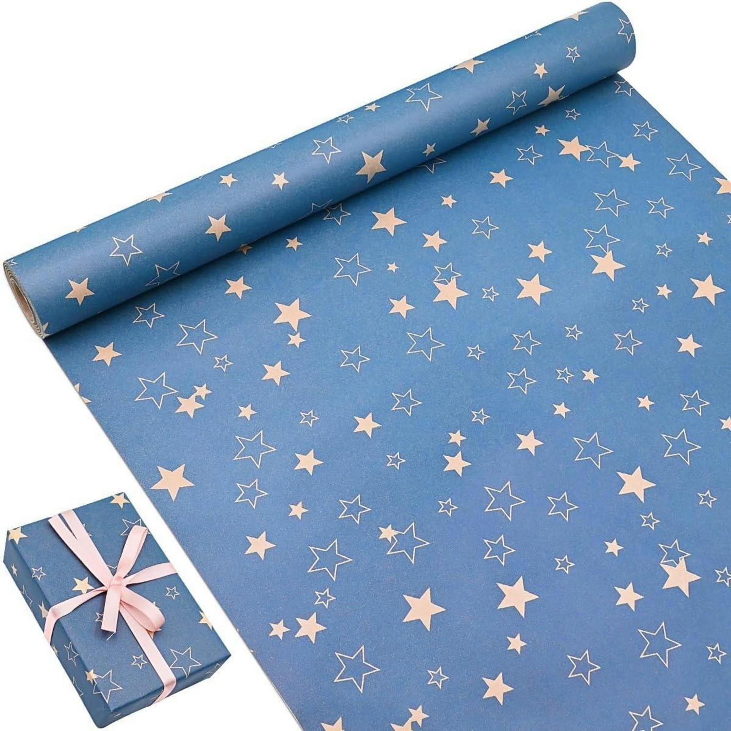 GESCHENKPAPIERROLLE 43 cm x 15 m Stern-Design Blau - Blau, Papier (43/1/1500cm)