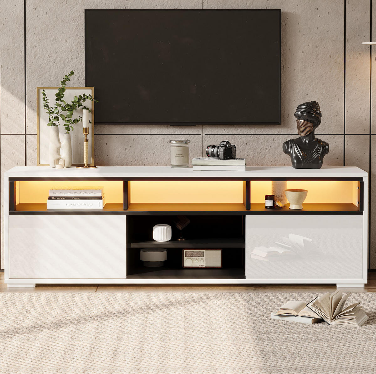 TV-ELEMENT mit LED 150 x 35 x 50 cm Hochglanz Weiß - Weiß, Holzwerkstoff (35/50/150cm) - Beauniv