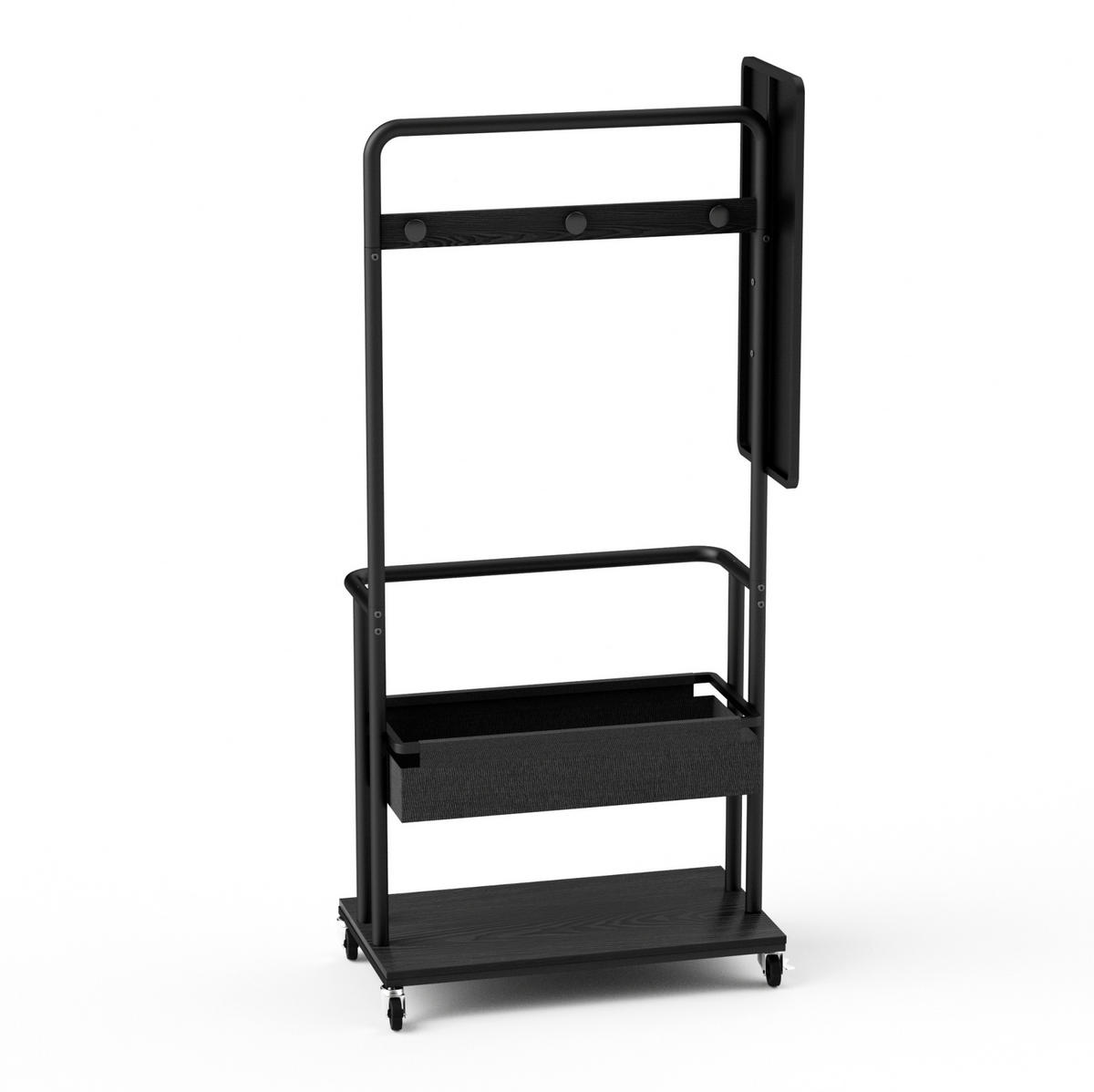 STANDGARDEROBE 70/40/170 cm mit Spiegel, Kleiderstange und Schuhablage in Schwarz - Schwarz, Holzwerkstoff (70/170/40cm) - BEAOK