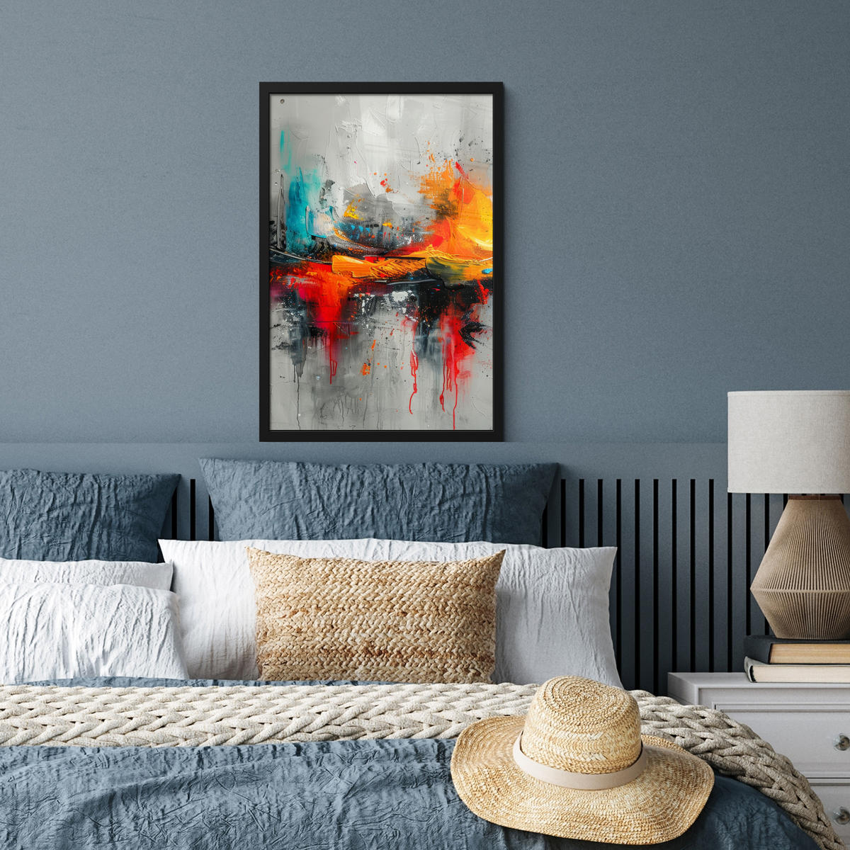 GERAHMTES BILD Moderne Kunst - Orange - Grau - Abstrakt 40x60 cm - Hellgrau, Papier (40/60cm) - MuchoWow