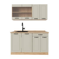 SINGLEKÜCHE R-Line, Sand Landhaus/Goldkraft Eiche, 140 cm Arbeitsplatte Goldkraft Eiche - Honigeiche/Beige, Holzwerkstoff (140/81.6/60cm) - Vicco