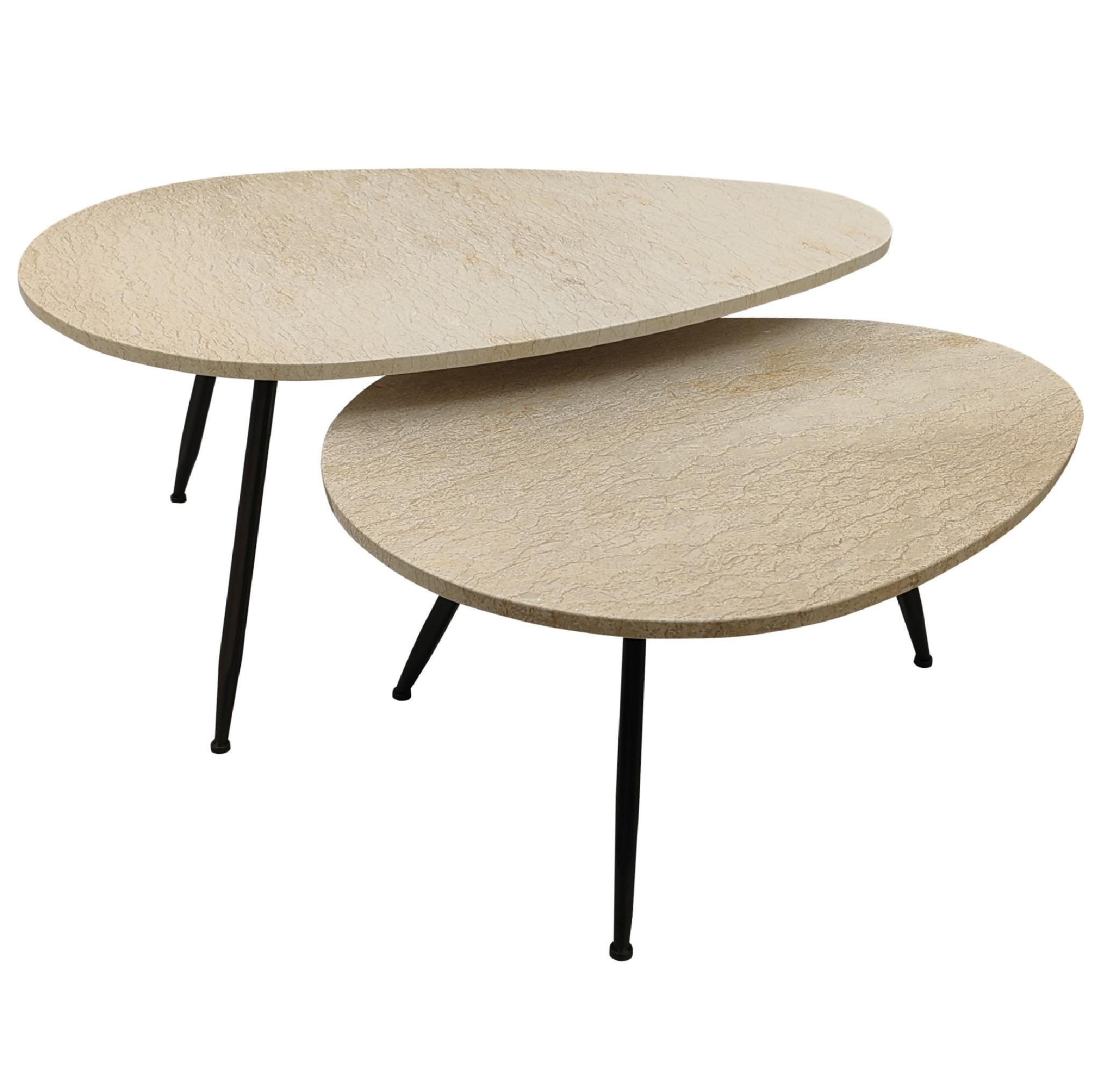 COUCHTISCH Veria Beige 100/60/43cm 2er-Set - Beige, Stein (100/60/43cm) - PTMD Collection