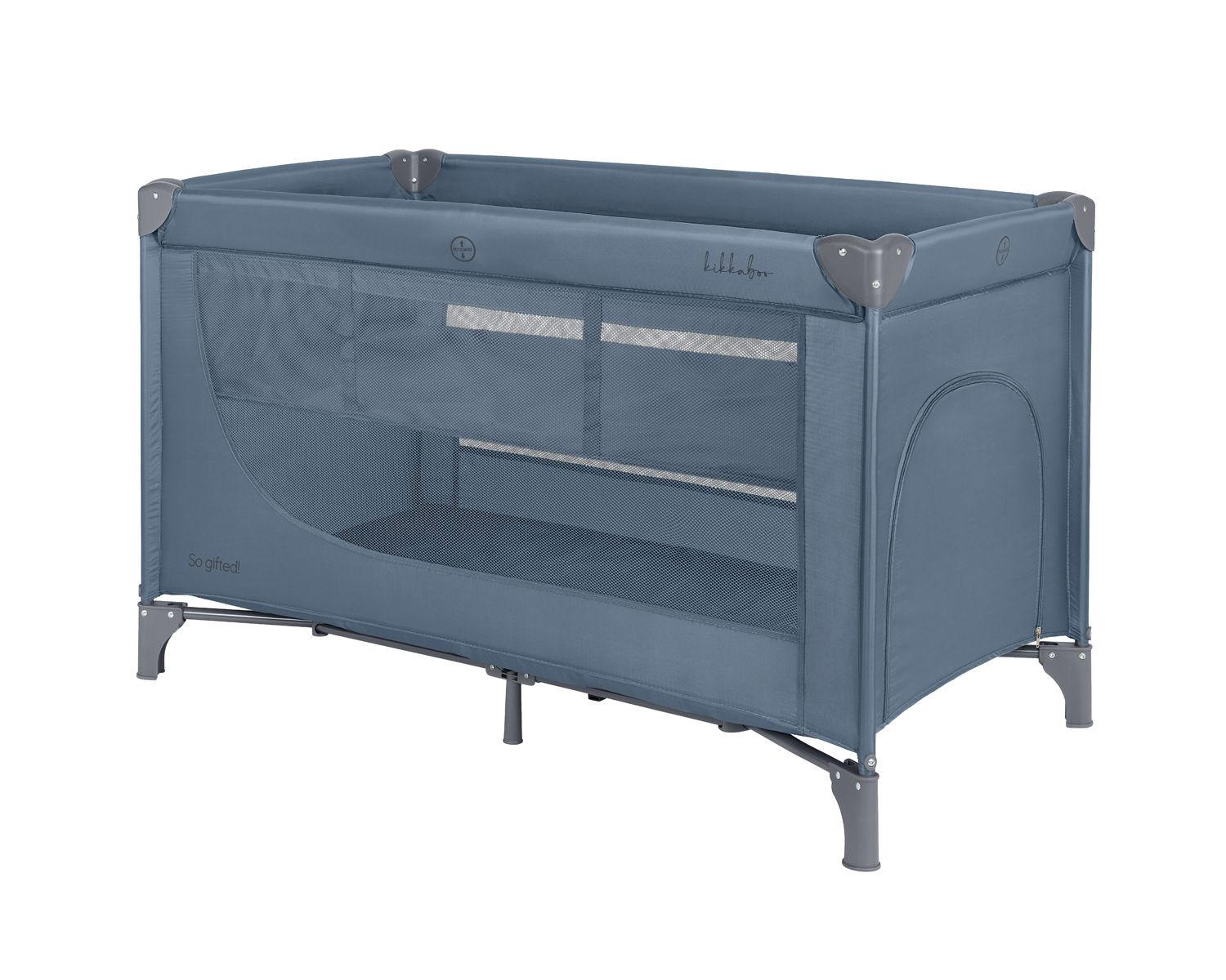 BABYREISEBETT So Gifted 2 Ebenen blau grau als Beistellbett nutzbar, Matratze inklusive, Laufstallfunktion - Grau, Metall (65/125cm) - Kikka boo