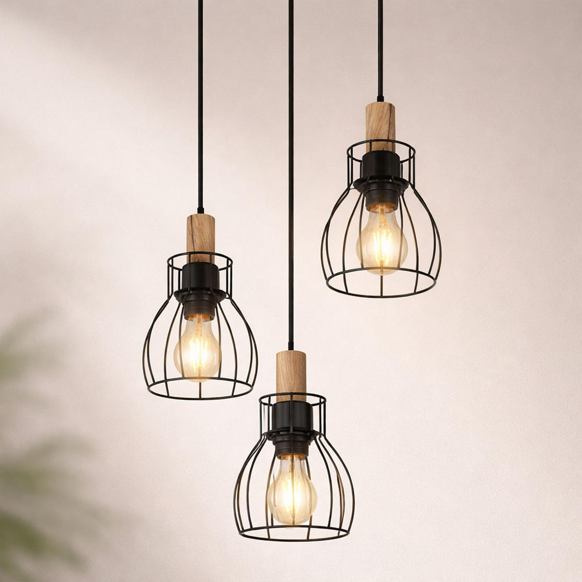 LED HÄNGELEUCHTE Metall Schwarz Holz - Schwarz, Holz (35.5/35.5/120cm) - Globo Lighting