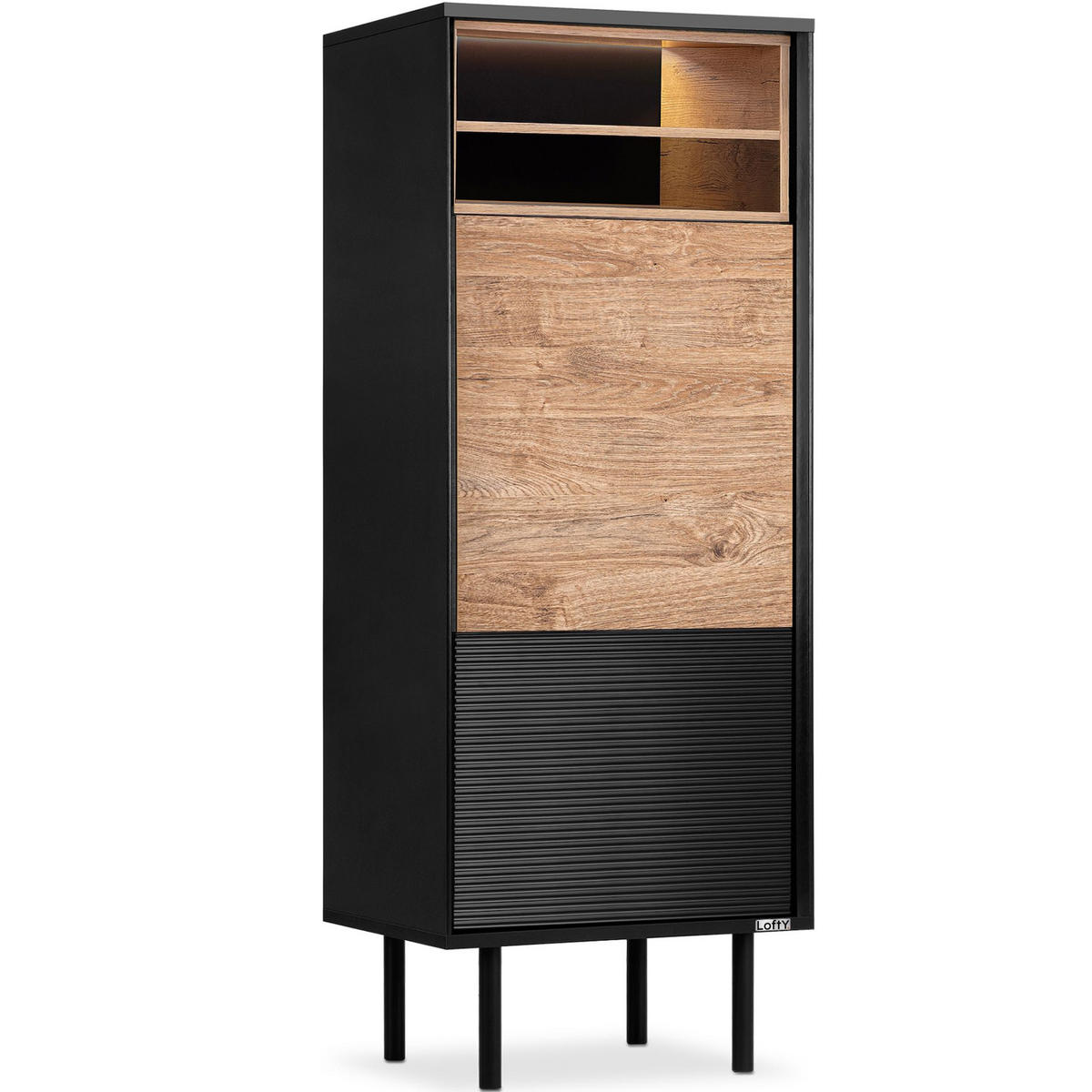 REGAL LOFTY TV/HiFi-Einlage, schwarz - Eichefarben/Multicolor, Holzwerkstoff (52/135/41cm) - KONSIMO®