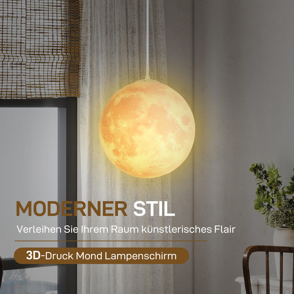 3D Mond Pendelleuchte Hängelampe mit APP-Steuerung, Musik, Cremeweiß - Weiß, Kunststoff (30/30/30cm) - HOMCOM
