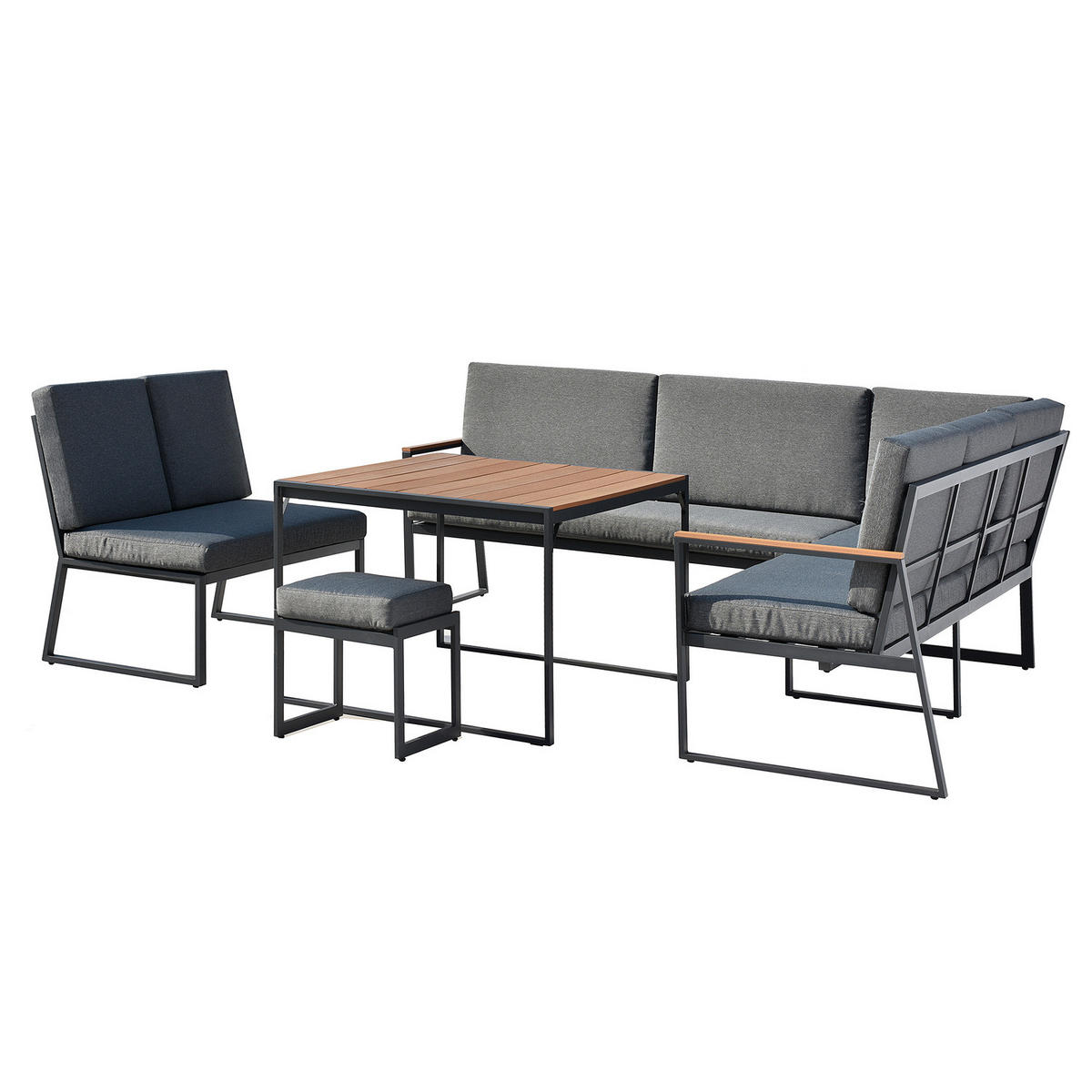 LOUNGEGRUPPE - 5-teilig - Stahl / Webstoff - Grau - Grau, Kunststoff/Textil - home24