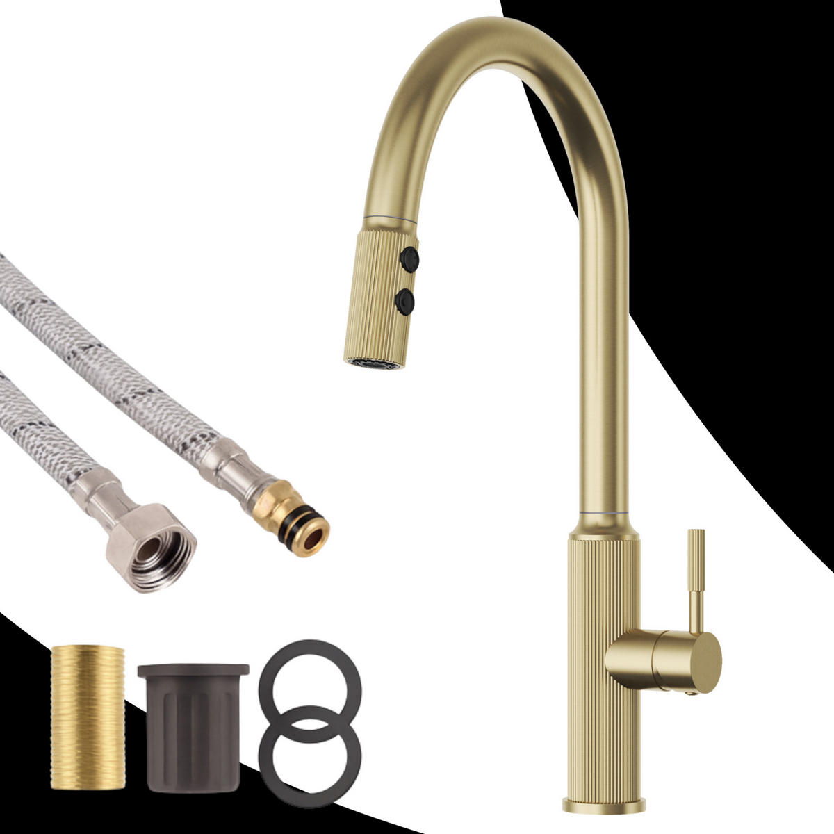 KÜCHENARMATUR Luna Gebürstetes Gold ausziehbar 2 Strahlarten 43 cm 1-tlg. - Goldfarben, Metall (25/43/25cm) - Granitan