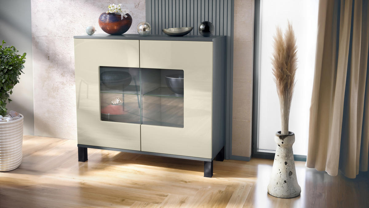 KOMMODE Grömitz Creme Hochglanz - Creme, Holzwerkstoff (92.5/84.5/35cm) - Vladon