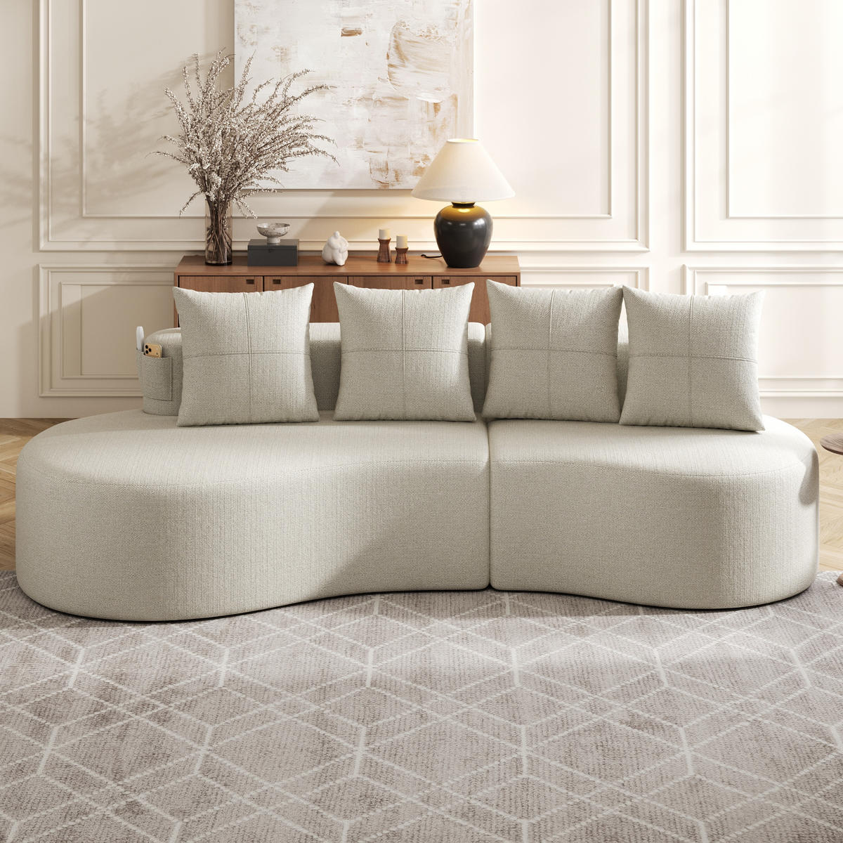 3-SITZER SOFA leinenstoff farbwahl mit getränkehalter & seitentaschen - Beige, Textil (240/63/109cm) - Urban Meuble