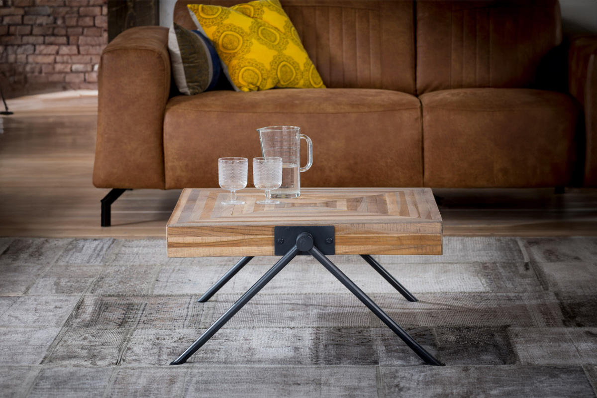 COUCHTISCH WILLY Braun Teakholz - Schwarz/Braun, Holz/Metall (70/70/33cm) - KAWOLA