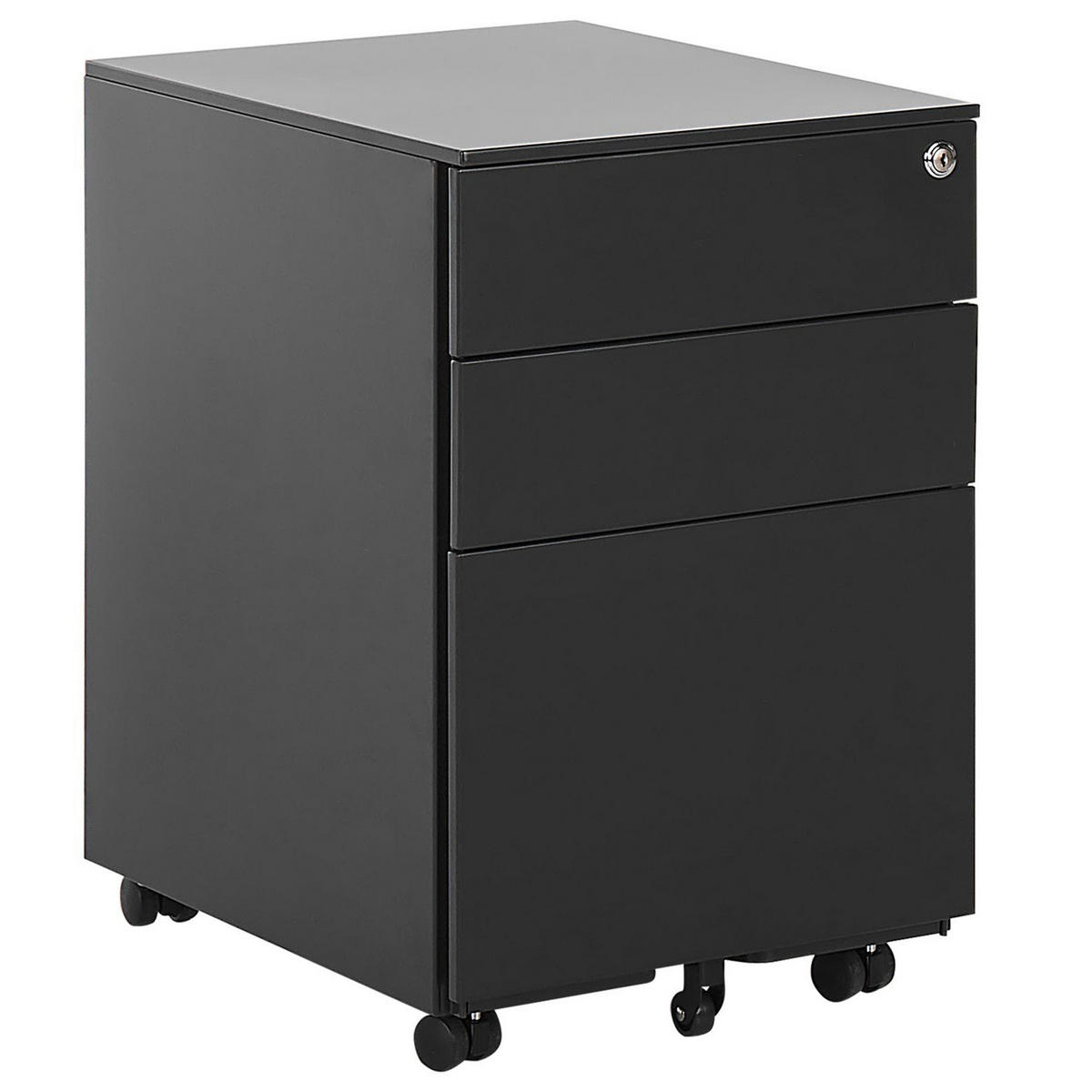 AKTENSCHRANK Metall schwarz 3 Schubladen mit Rollen Cami - Schwarz, Metall (39/60/50cm) - Beliani