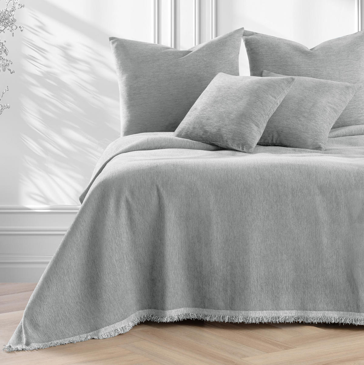 TAGESDECKE TALO mit Fransen Hellgrau 220x240 - Hellgrau, Textil (220/240cm)