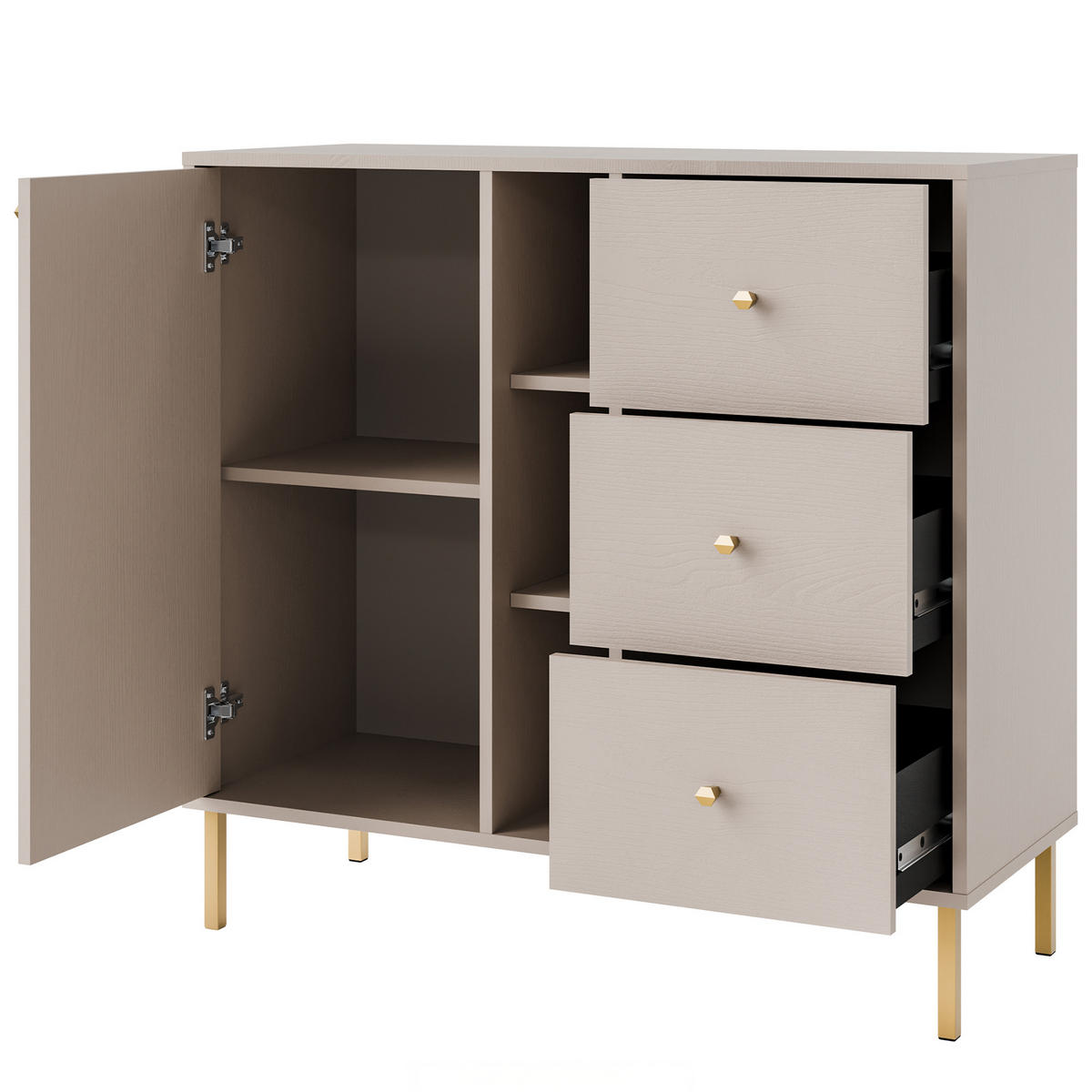 KOMMODE FLOREN, Creme/Gold - Creme, Holzwerkstoff/Metall (100.2/95/40.8cm) - KONSIMO®