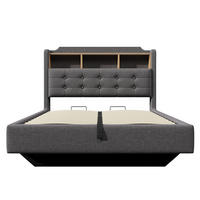 POLSTERBETT 140/200 cm Grau, mit Leinenstoff, LED-Licht und hydraulischem Stauraum - Grau, Textil