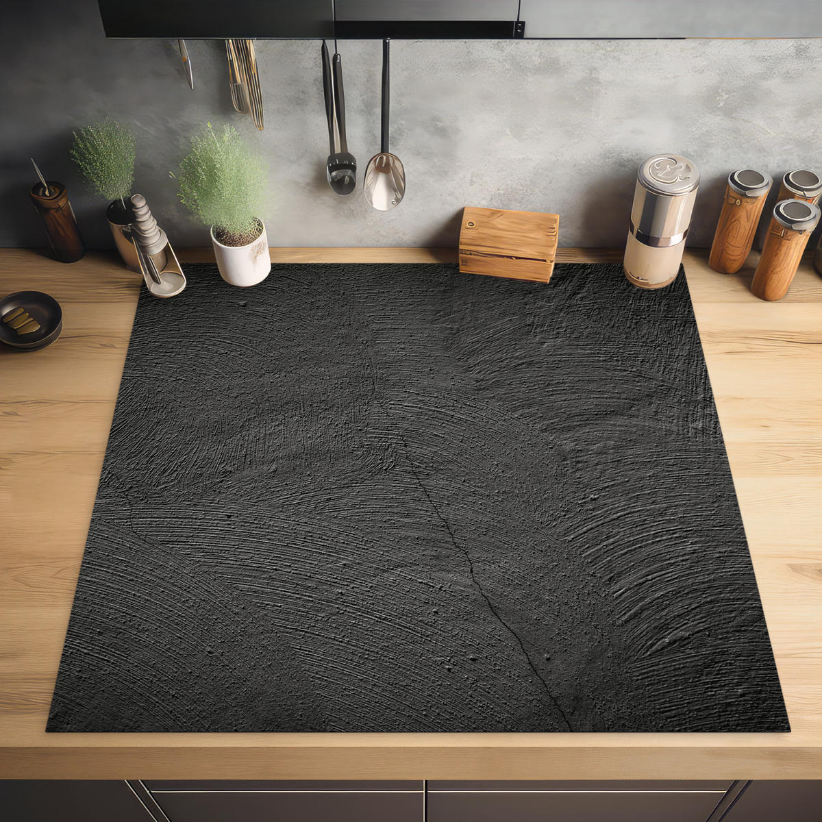 HERDABDECKPLATTE Beton - Schwarz - Industriell Induktionsmatte 78x78 cm - Anthrazit, Kunststoff (78/78/0.2cm) - MuchoWow