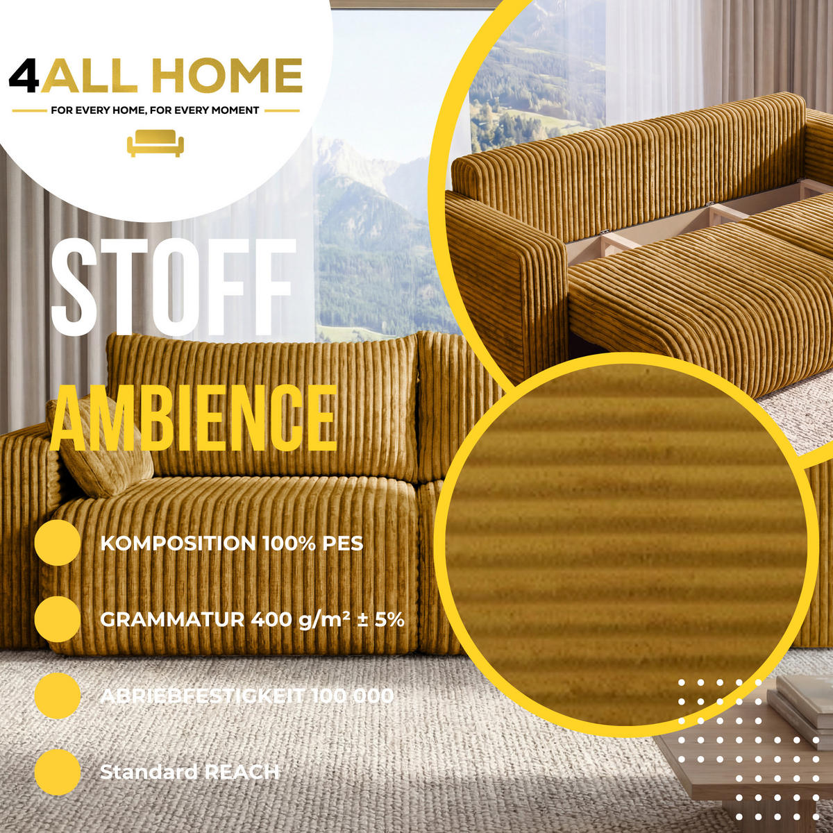 SOFA Kola mit Bettkasten und Schlaffunktion, Cordstoff - Dunkelgrün, Holzwerkstoff (244/85/95cm) - 4ALL HOME