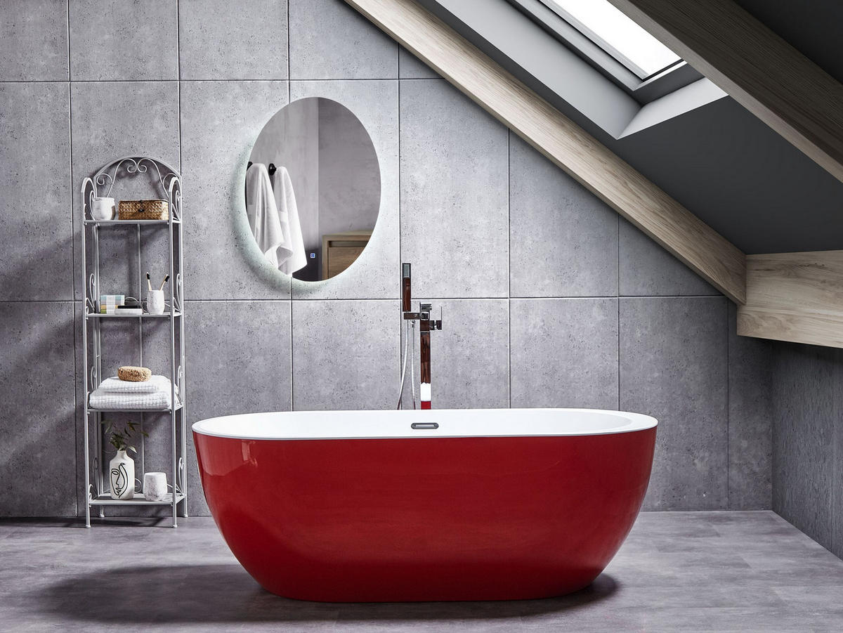 BADEWANNE FREISTEHEND 75x160x58 cm rot Nevis - Rot, Kunststoff (75/58/160cm) - Beliani