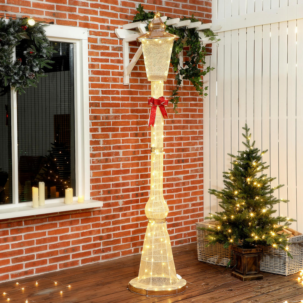 LATERNENPFAHL, 2,15 m beleuchtet, 155 LEDs, Weihnachtslaterne - Multicolor, Metall (44/215/44cm) - Outsunny