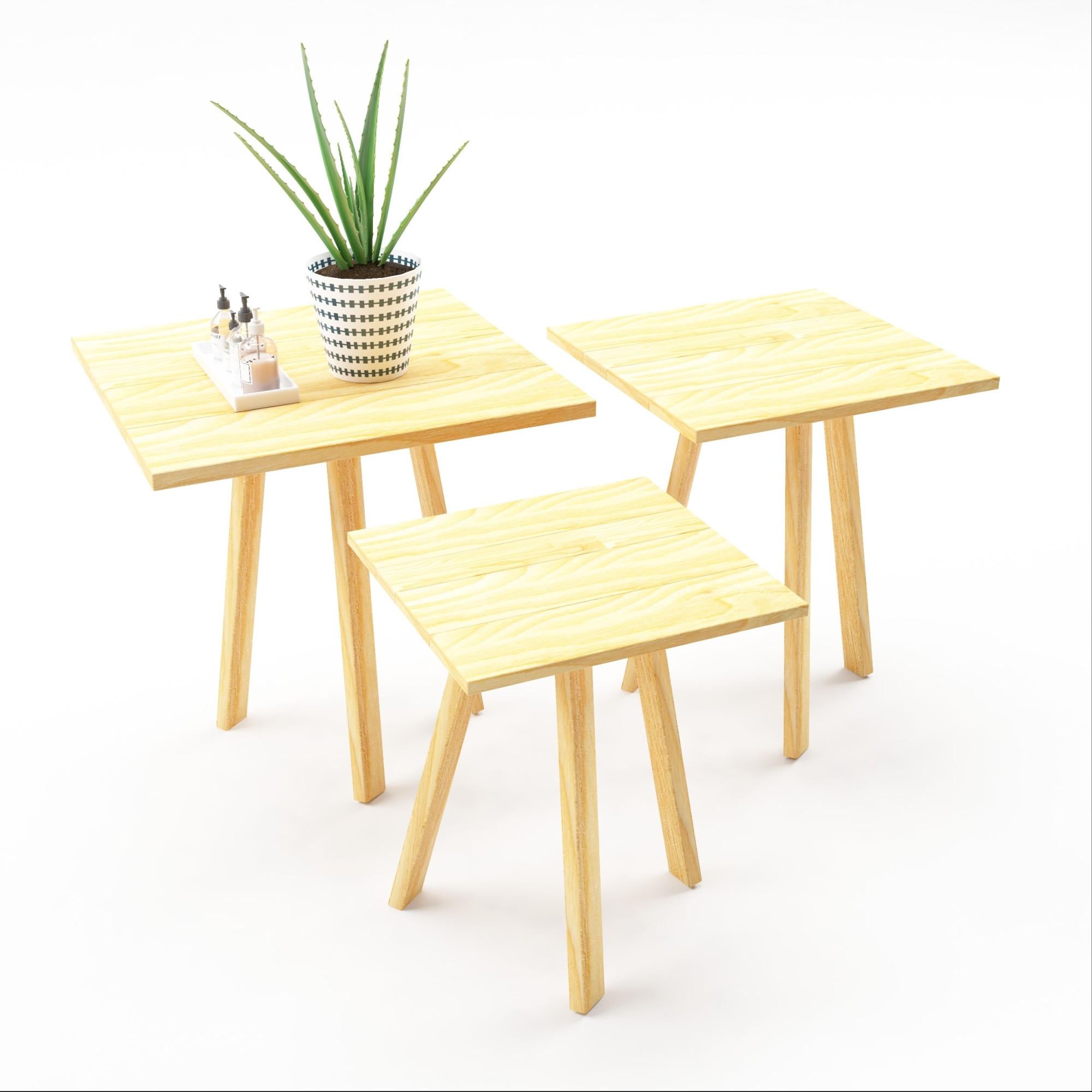 BEISTELLTISCH-SET 3 TLG. Masku - Naturfarben, Holz (30/30/50cm) - [en.casa]