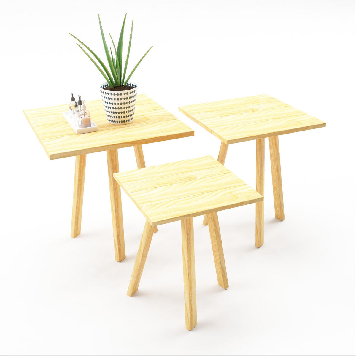 BEISTELLTISCH-SET 3 TLG. Masku - Naturfarben, Holz (30/30/50cm) - [en.casa]