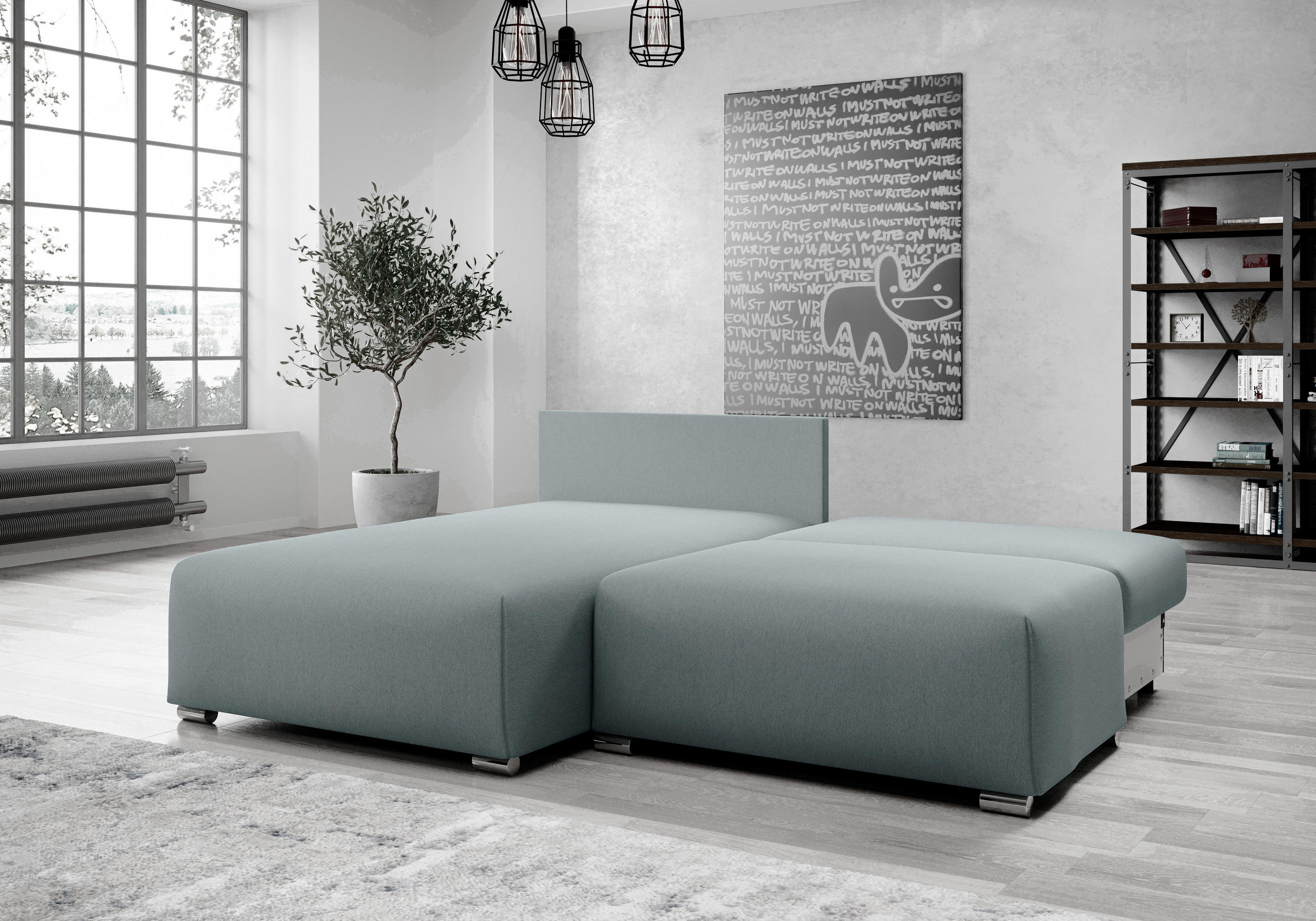 Thumbnail - AX Living Ecksofa, Dunkelgrau, Textil, Uni, 5-Sitzer, Füllung: Polyurethan (Pur), L-Form,L-Form, kugelförmig, 208x190 cm...