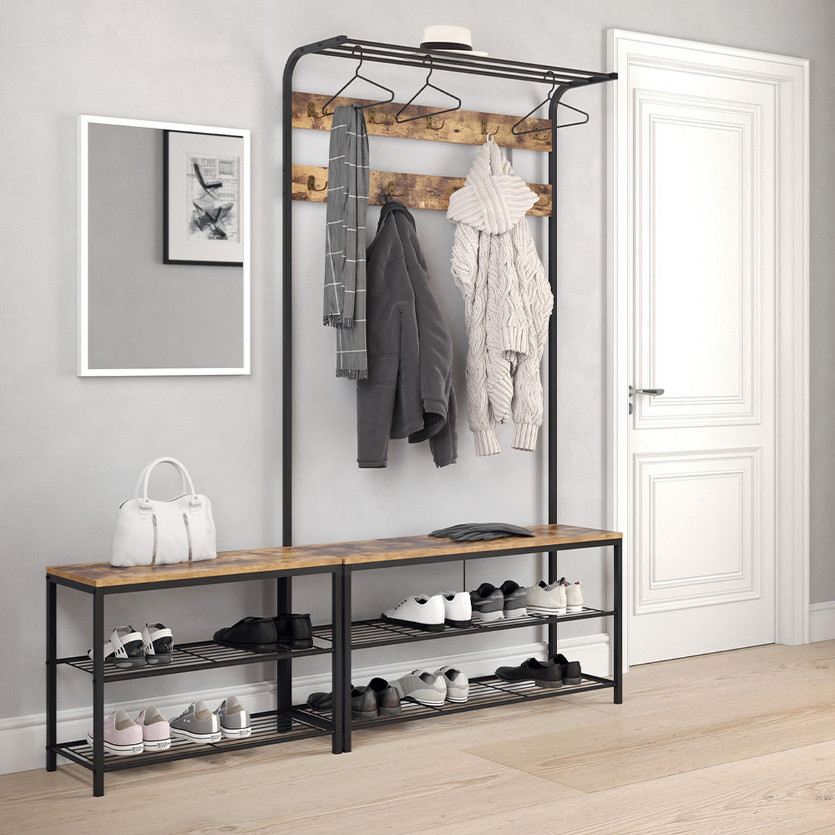 GARDEROBE Fyrk Antikholz 100 x 190 cm - Eichefarben/Schwarz, Holzwerkstoff (100/190/30cm) - Vicco