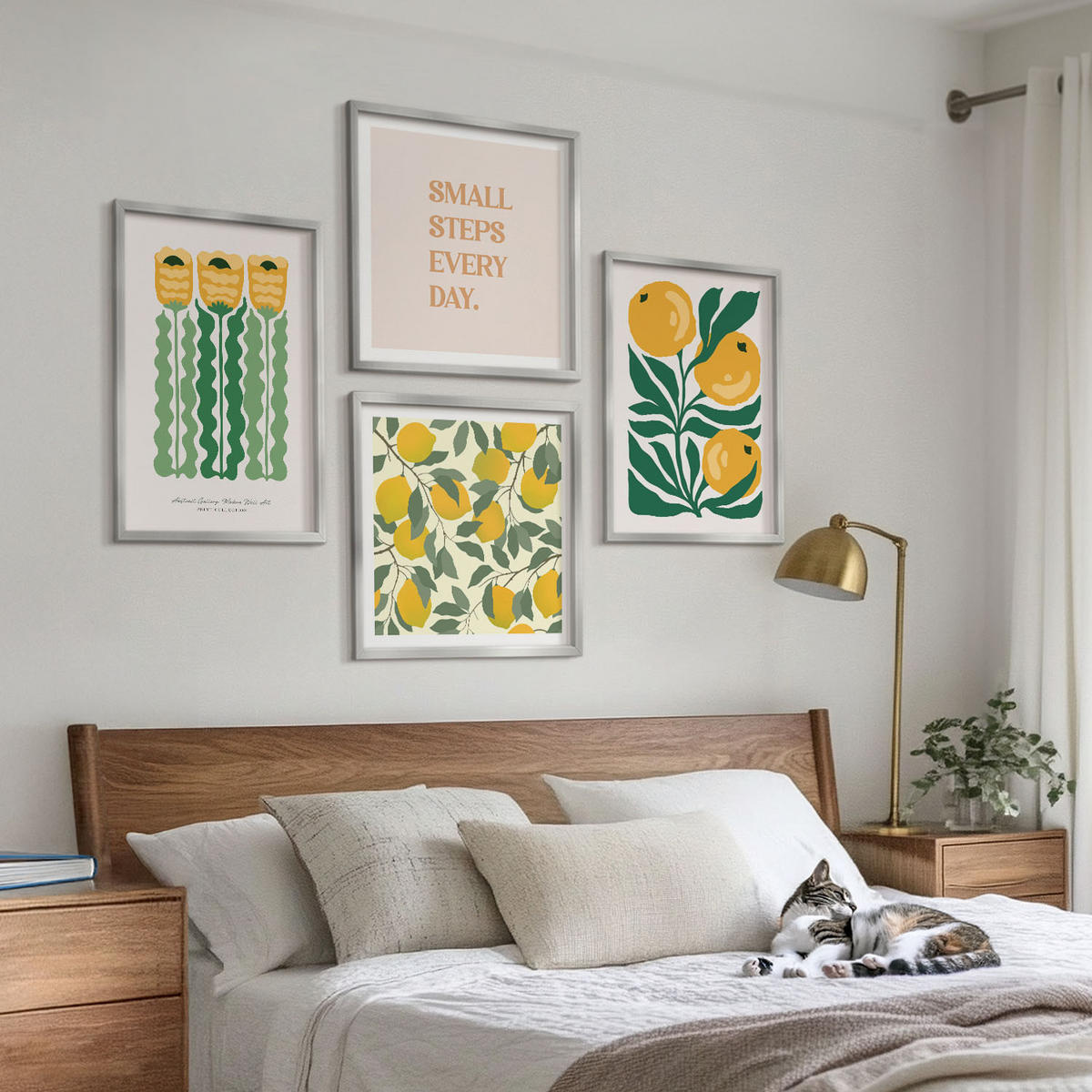 BILDER SET 4er Set - 50x50 cm & 40x60 cm Silberner Rahmen - Pflanzenmuster mit Blumen - Silberfarben, Kunststoff (50/50cm) - TULUP