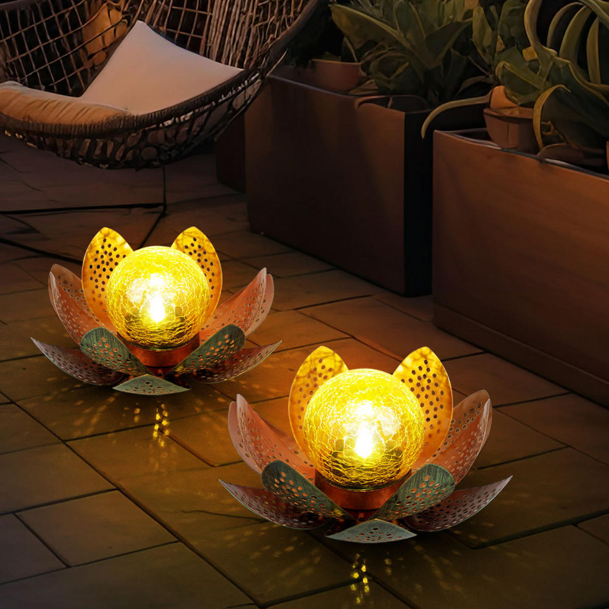 LED AUSSENLEUCHTE Lotusblume Gold - Goldfarben, Metall (22/22/13.5cm)