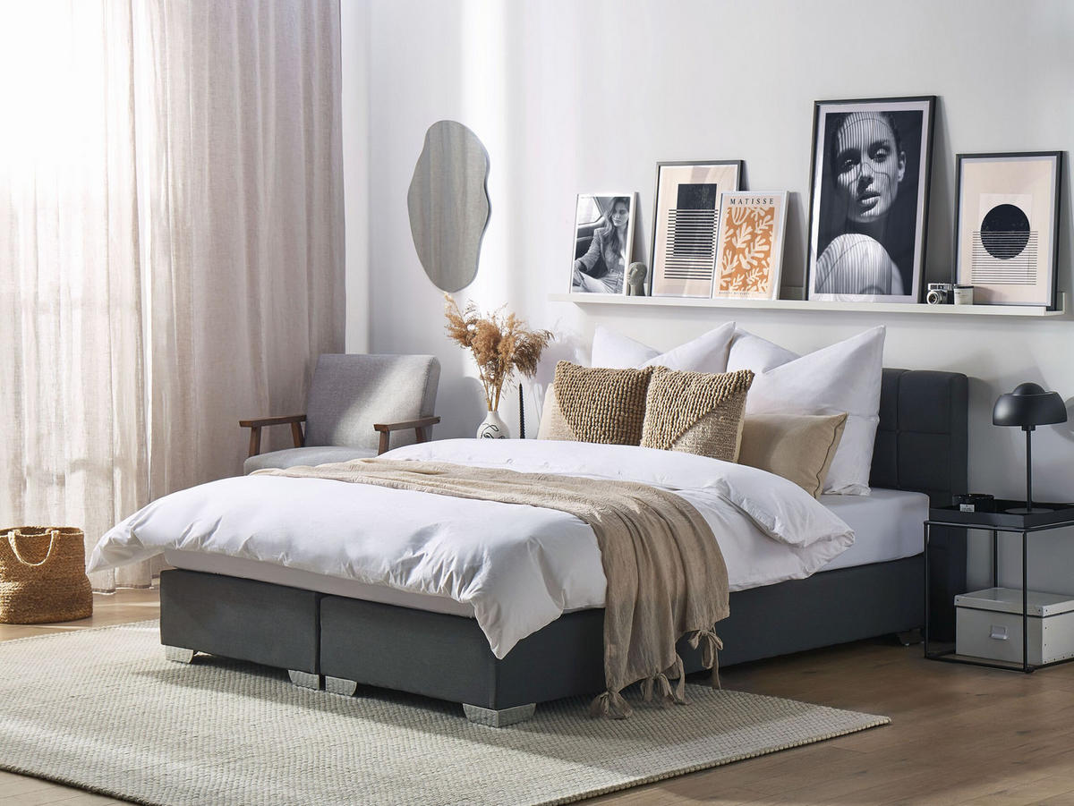 BOXSPRINGBETT 160/200cm Dunkelgrau Admiral - Dunkelgrau, Textil (160/200cm) - Beliani