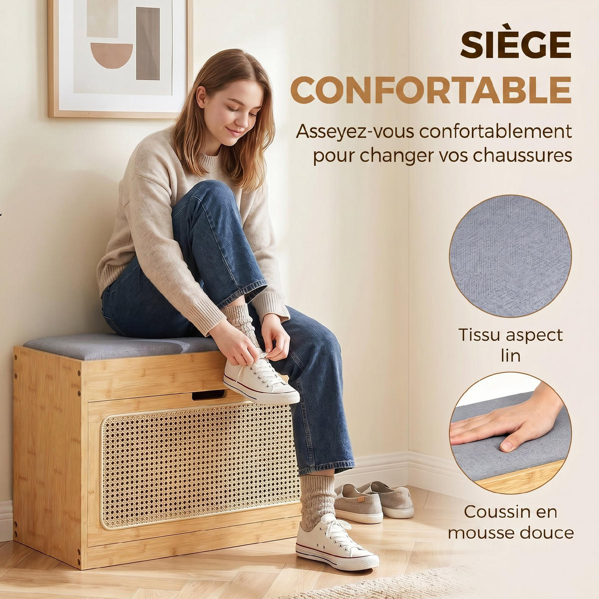 SCHUHBANK Naturfarben 63/29/48 cm - Naturfarben, Holz (63/48/29cm) - PANGIVO