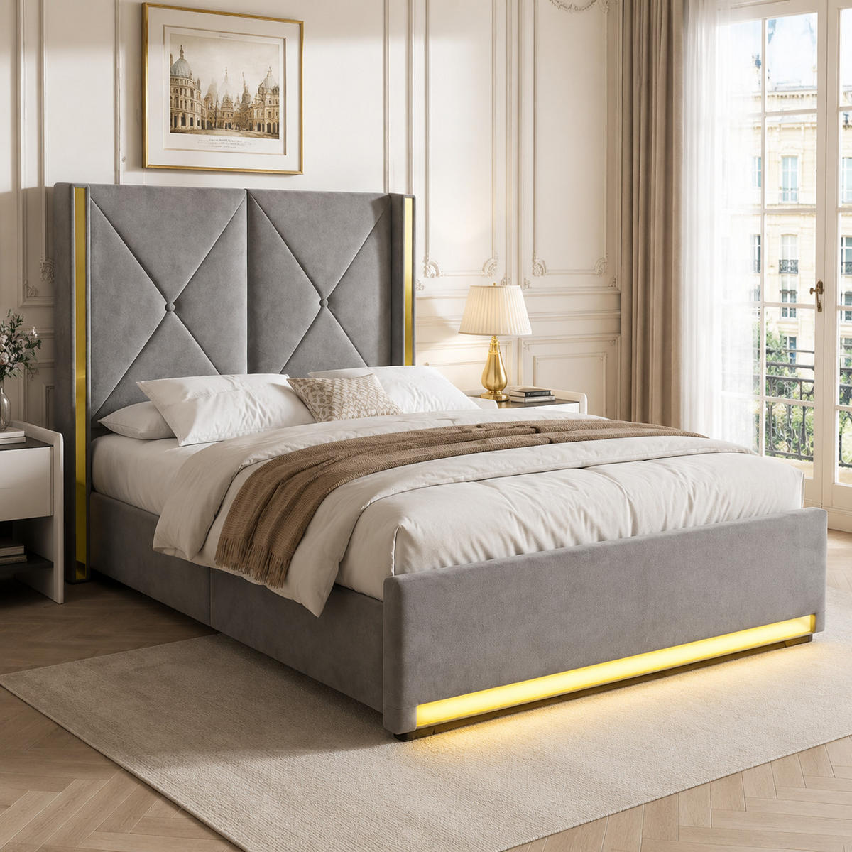POLSTERBETT 90/200 cm in Dunkelgrau mit Bettkasten, LED, USB und Type-C Samt - Dunkelgrau, Holzwerkstoff/Textil (90/200cm) - STILVORA