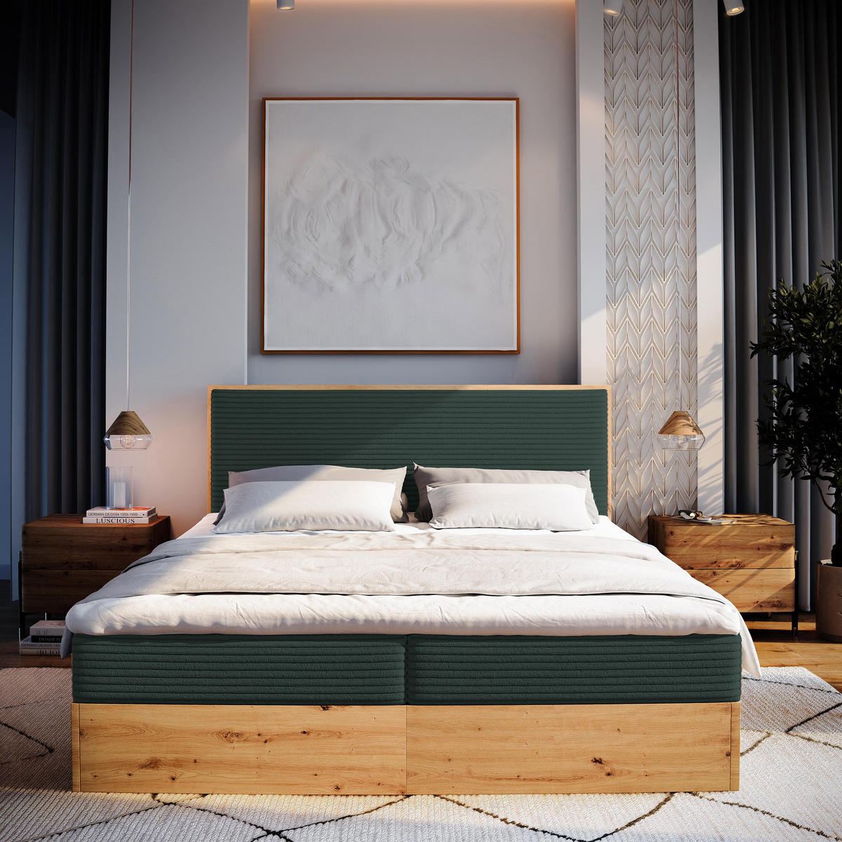 BOXBETT VERDON 180x200 cm mit Matratze und Topper - Grün - Grün, Holz (180/200cm) - MASSENO