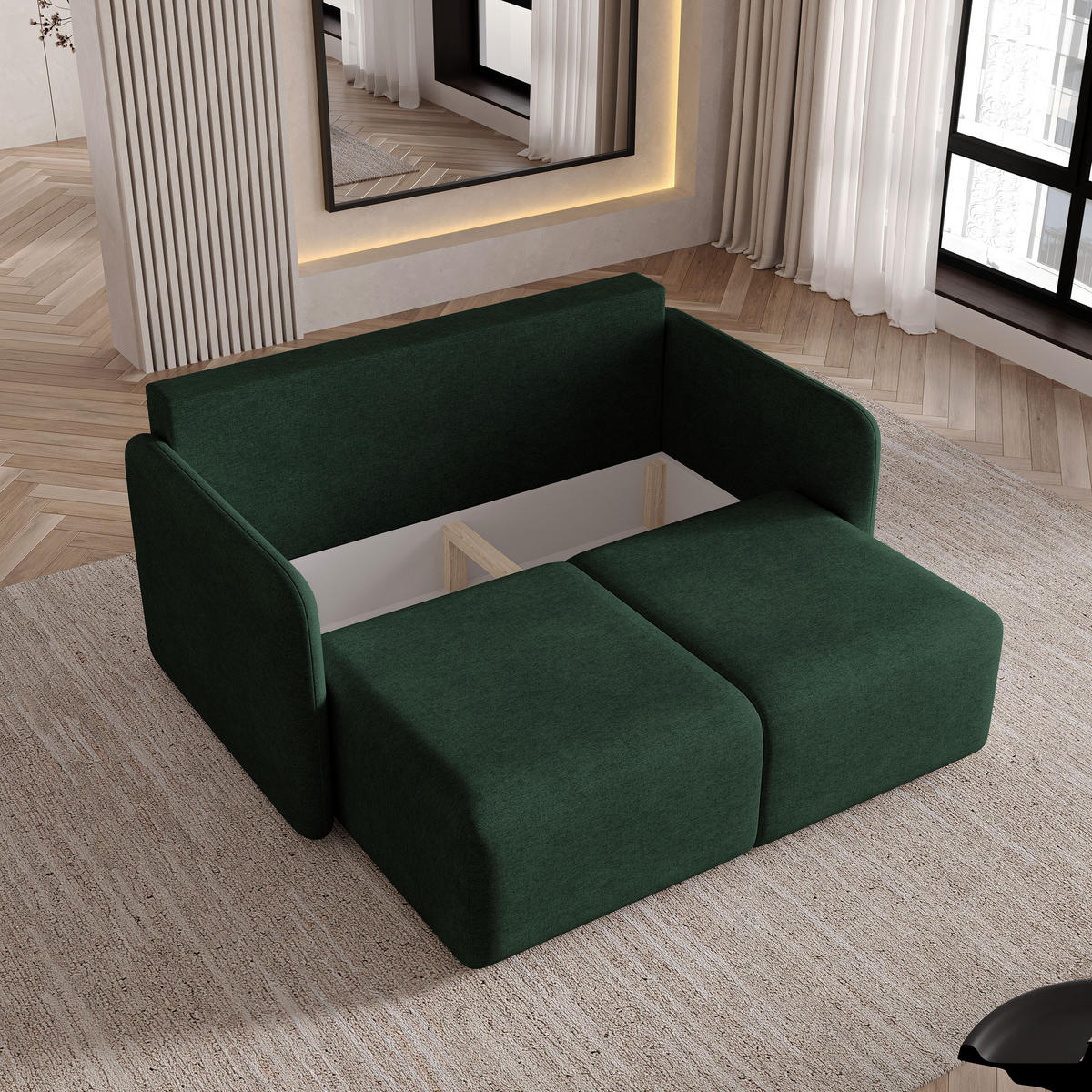 BETTSOFA SUVI II NV Grün Geflochtener Stoff mit Schlaffunktion - Grün, Textil (90/85/153cm) - MASSENO