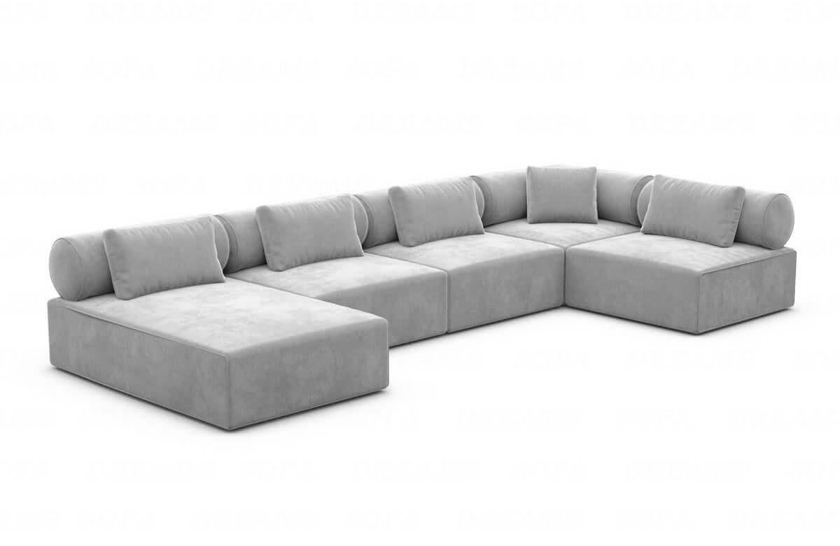 WOHNLANDSCHAFT Cipriani Hellgrau Samtstoff - Hellgrau, Kunststoff (400/77/200cm)