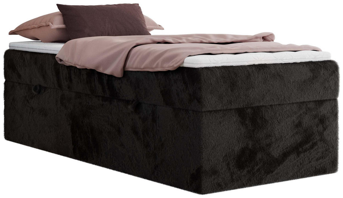 BOXBETT ZERO 90/200 - Schwarz Plüsch - H3 - Topper Visco - Schwarz, Textil (90/200cm) - MKS