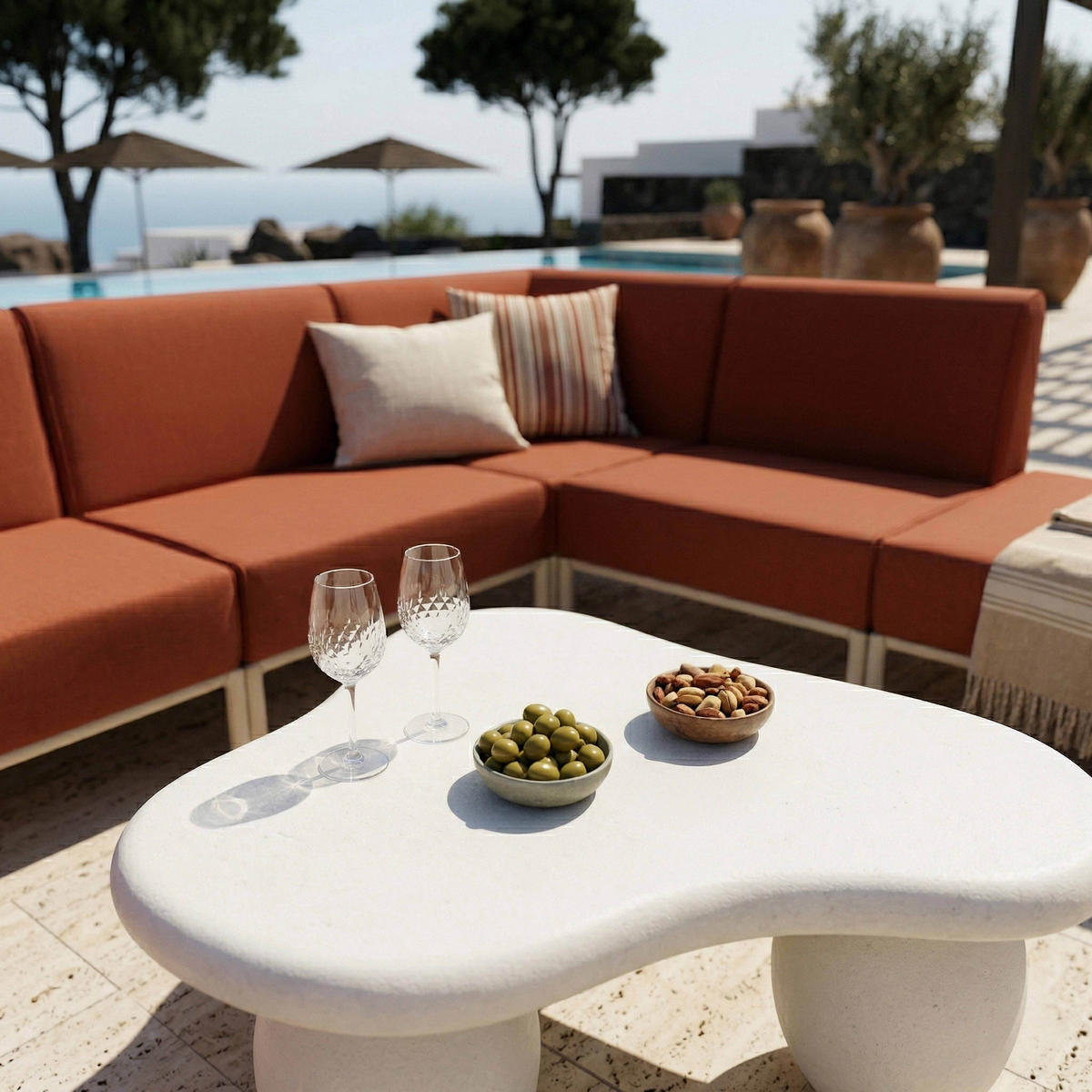 GARTENSOFA mit 6 Sitzplätzen, Terrakotta - Rot, Textil (180/78/360cm) - Oviala