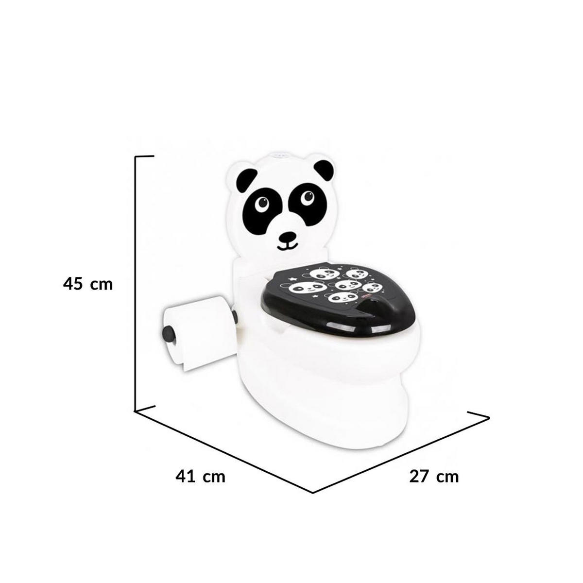 TÖPFCHEN Panda 07561 weiß Toilettenpapierhalter, Musik, Licht, Klappdeckel, rutschfeste Basis - Schwarz, Kunststoff (27/41cm) - Pilsan