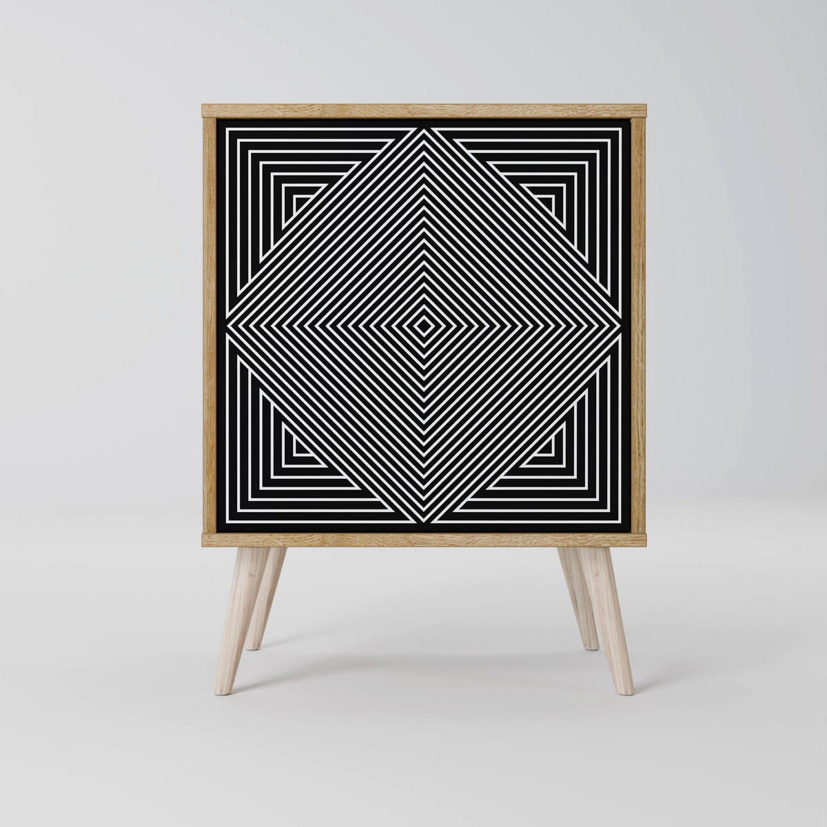 SIDEBOARD POLYGON ILLUSION, Grau, 57,5x42x75,5 cm, Goldfarbene Metallfüße - Goldfarben/Multicolor, Holzwerkstoff/Metall (57.5/75.5/42cm) - SpaceRebels