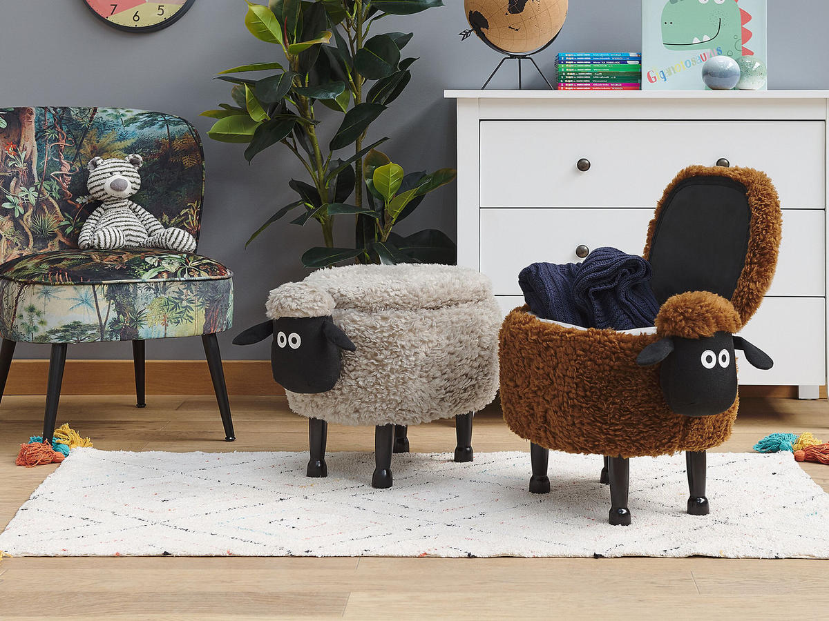 TIERHOCKER Sheep 35/55/40 cm - Grau, Kunststoff/Textil (55/40/35cm) - Beliani