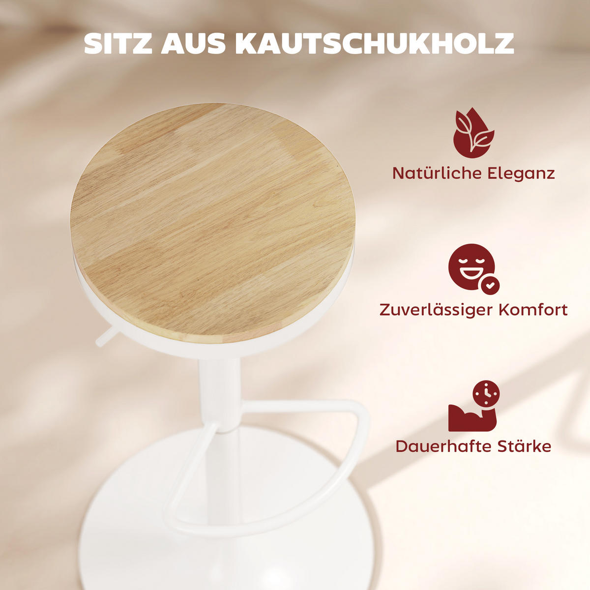 BARHOCKER 2er-Set DE-08040 höhenverstellbar, 360° drehbar Weiß - Naturfarben/Weiß, Holzwerkstoff (38.5/80/38.5cm) - ComfortXL