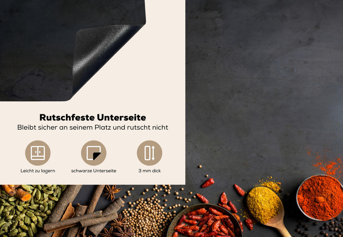 HERDABDECKPLATTE Kräuter - Lebensmittel - Gewürze - Schwarz - Paprika - Zimt 75x52 cm - Currygelb, Kunststoff (75/0.2/52cm) - MuchoWow