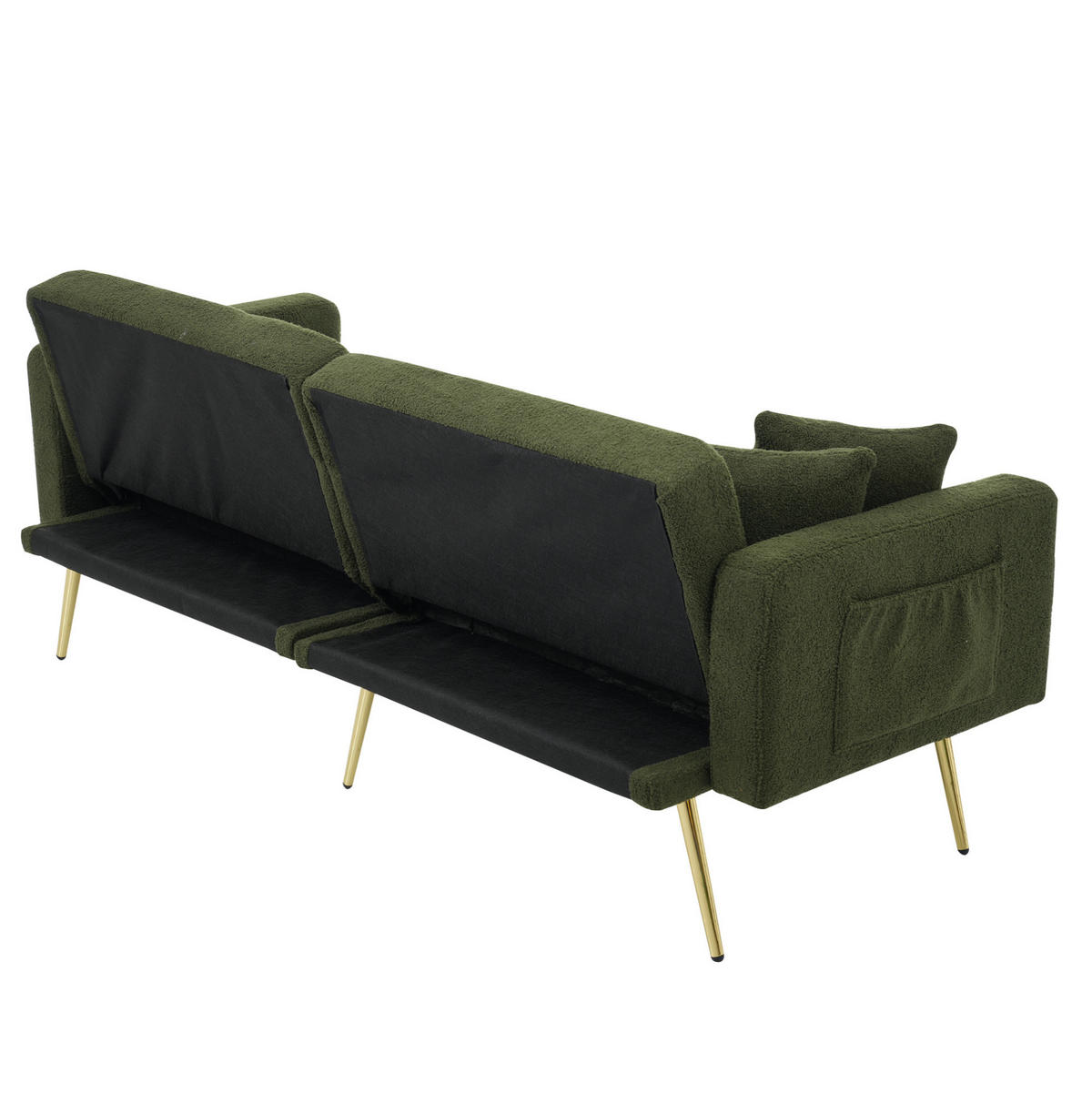 SCHLAFSOFA aus Lammwollstoff 175x64x72 cm Antikgrün mit verstellbarer Rückenlehne, Bettfunktion und Seitentaschen - Grün, Kunststoff (64/72/175cm) - Modfu