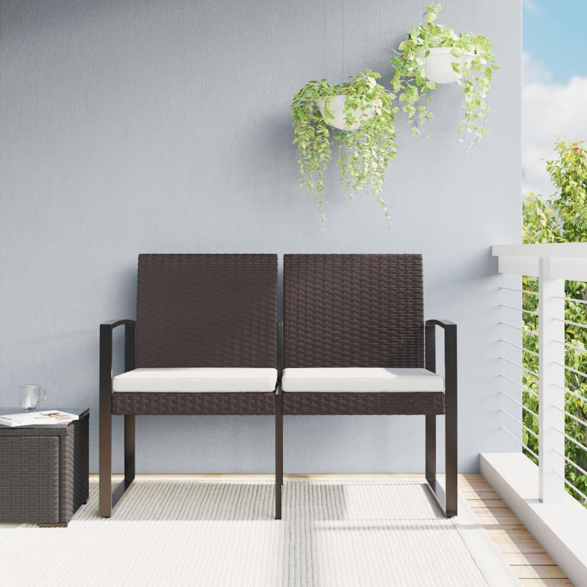 GARTENBANK 2-Sitzer mit Kissen Braun PP-Rattan - Braun, Kunststoff (103.5/77.5/57cm) - furnicato