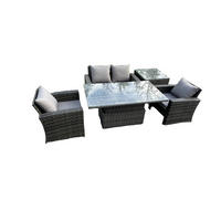 GARTENMÖBEL-SET ESSTISCH MIT SOFA BEISTELLTISCH Polyrattan Dunkelgrau Gemischt - Dunkelgrau, Metall - Fimous
