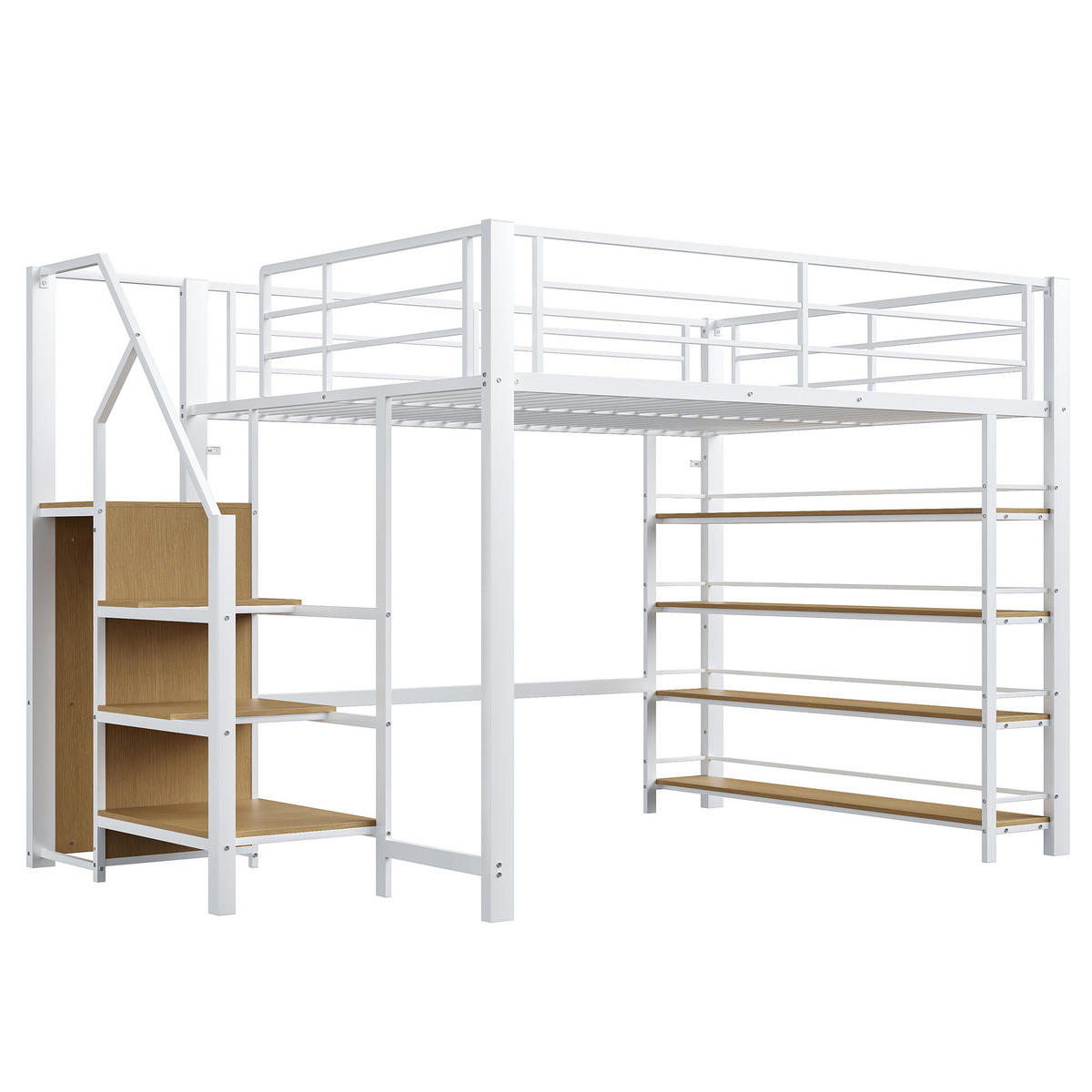 HOCHBETT 140/200 cm DE-01618, in Weiß, mit Sicherheitstreppe und Kleiderschrank - Weiß, Metall (140/200cm) - ComfortXL