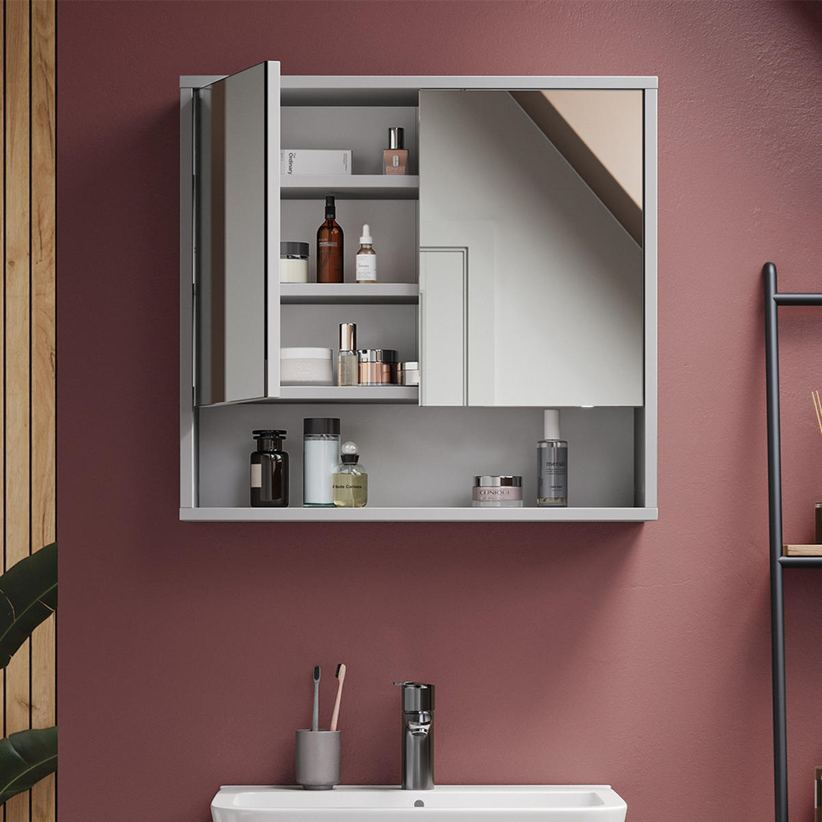 BADSPIEGELSCHRANK Eliza Weiß 70 x 65 cm mit 2 Türen - Weiß, Holzwerkstoff (70/65/22.1cm) - Vicco